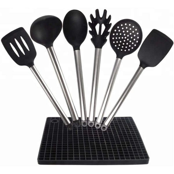 9Pcs Silicone Cooking Utensils Set Stainless Steel Handle Kitchen